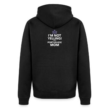 Womens Funny Portuguese Yelling Mom design - Wife - Unisex Premium Organic Zip Hoodie - black - Back - Nico (187cm)