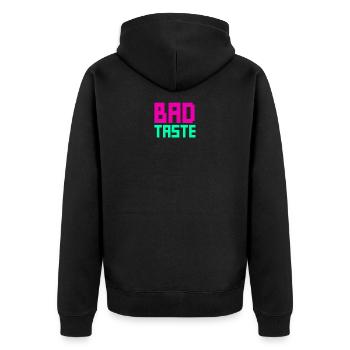 Bad Taste Party Motto outfit Fashion Neon Retro - Unisex Premium Bio Zip Hoodie - Schwarz - Hinten - Nico (187cm)