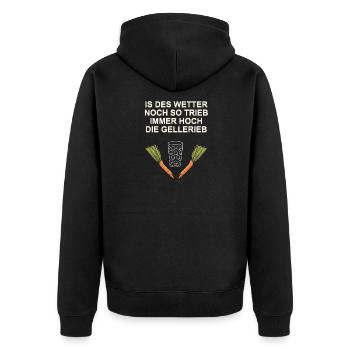 Immer hoch die Gellerieb - Pfalz Schirt un Schorle - Unisex Premium Bio Zip Hoodie - Schwarz - Hinten - Nico (187cm)