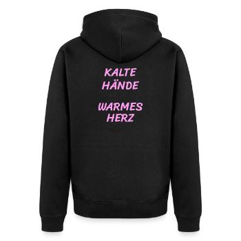 Kalt Hände Winter Warm Herz Spruch Kälte Wärme - Unisex Premium Bio Zip Hoodie - Schwarz - Hinten - Nico (187cm)