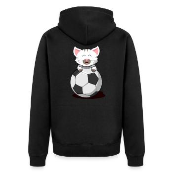 Katze Fußball Kätzchen Babykatze weiße Katze cat - Unisex Premium Bio Zip Hoodie - Schwarz - Hinten - Nico (187cm)