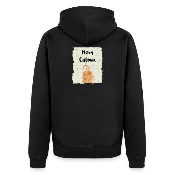 Merry Catmas - Clumy Cat With Christmas Lights - Unisex Premium Organic Zip Hoodie - black - Back - Nico (187cm)