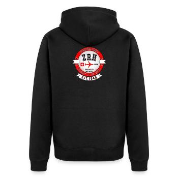 ZRH Airport Zürich Switzerland - Vintage Design - Unisex Premium Bio Zip Hoodie - Schwarz - Hinten - Nico (187cm)