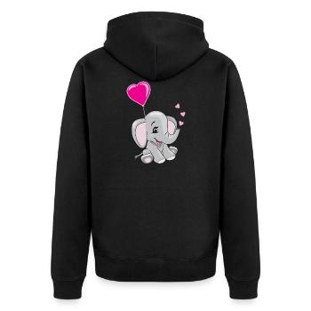 Karikatur lächelnder Elefant, der einen Ballon hält - Unisex Premium Bio Zip Hoodie - Schwarz - Hinten - Nico (187cm)