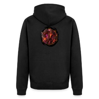Lavastein Golem | Kreatur Charakter Design - Unisex Premium Bio Zip Hoodie - Schwarz - Hinten - Nico (187cm)