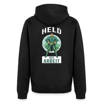 Held der Arbeit Superheld - Unisex Premium Bio Zip Hoodie - Schwarz - Hinten - Nico (187cm)