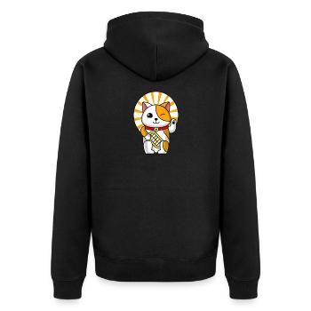 Kawaii Maneki Neko - Unisex Premium Bio Zip Hoodie - Schwarz - Hinten - Nico (187cm)