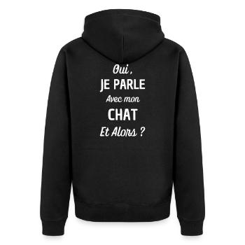 Oui je parle avec mon chat et alors - humour - Veste à capuche bio Premium Unisexe - noir - Dos - Nico (187cm)