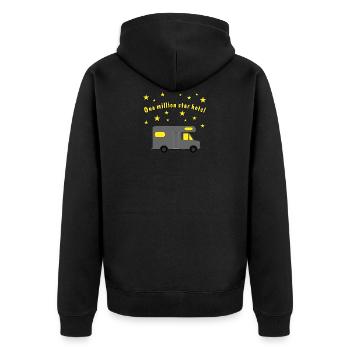 one million star hotel - Unisex Premium Bio Zip Hoodie - Schwarz - Hinten - Nico (187cm)