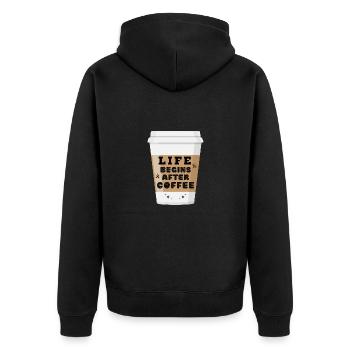 Funny Caffeine Lovers Life Begins After Coffee - Unisex Premium Organic Zip Hoodie - black - Back - Nico (187cm)