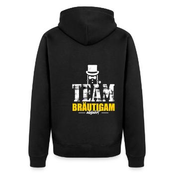 Team Bräutigam Abfahrt Herren JGA - Unisex Premium Bio Zip Hoodie - Schwarz - Hinten - Nico (187cm)