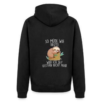 Müde Spruch Faultier Schlafanzug Mädchen Damen - Unisex Premium Bio Zip Hoodie - Schwarz - Hinten - Nico (187cm)