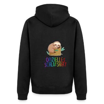 Offizielles Schlafshirt Faultier Schlafanzug - Unisex Premium Bio Zip Hoodie - Schwarz - Hinten - Nico (187cm)