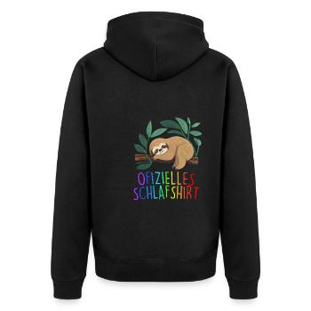 Offizielles Schlafshirt Faultier Schlafanzug - Unisex Premium Bio Zip Hoodie - Schwarz - Hinten - Nico (187cm)