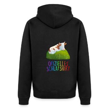 Offizielles Schlafshirt Kuh Schlafanzug - Unisex Premium Bio Zip Hoodie - Schwarz - Hinten - Nico (187cm)