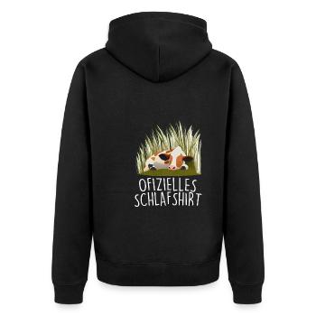 Offizielles Schlafshirt Kuh Schlafanzug - Unisex Premium Bio Zip Hoodie - Schwarz - Hinten - Nico (187cm)