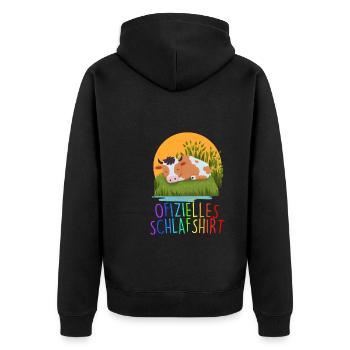 Offizielles Schlafshirt Kuh Schlafanzug - Unisex Premium Bio Zip Hoodie - Schwarz - Hinten - Nico (187cm)