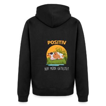 Positiv Müde Schlafshirt Kuh Kühe Schlafanzug - Unisex Premium Bio Zip Hoodie - Schwarz - Hinten - Nico (187cm)