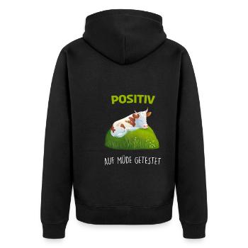 Positiv Müde Schlafshirt Kuh Kühe Schlafanzug - Unisex Premium Bio Zip Hoodie - Schwarz - Hinten - Nico (187cm)