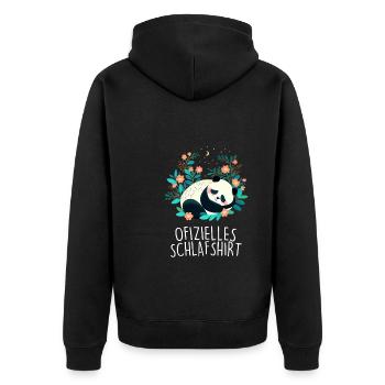 Offizielles Schlafshirt Panda Pandabär Nachtshirt - Unisex Premium Bio Zip Hoodie - Schwarz - Hinten - Nico (187cm)