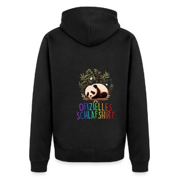 Offizielles Schlafshirt Panda Pandabär Nachtshirt - Unisex Premium Bio Zip Hoodie - Schwarz - Hinten - Nico (187cm)