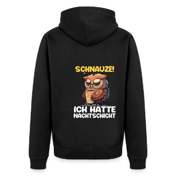 Nachtschicht Kaffee Eule Nachtdienst Schichtarbeit - Unisex Premium Bio Zip Hoodie - Schwarz - Hinten - Nico (187cm)