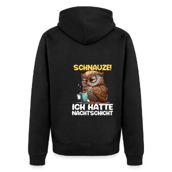 Nachtschicht Kaffee Eule Nachtdienst Schichtarbeit - Unisex Premium Bio Zip Hoodie - Schwarz - Hinten - Nico (187cm)