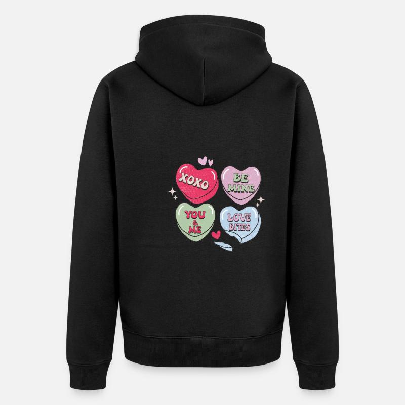 Candy Hearts Rétro Saint-Valentin - Veste à capuche bio Premium Unisexe - noir