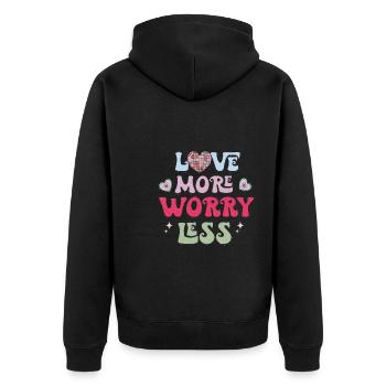 Love More Worry Less Retro Valentines - Unisex Premium Organic Zip Hoodie - black - Back - Nico (187cm)