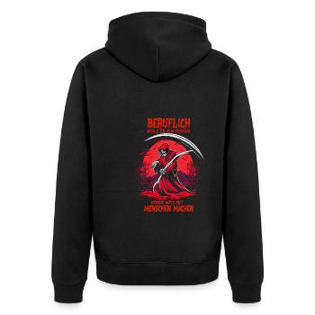 Beruflich wollte ich schon immer was mit Menschen - Unisex Premium Bio Zip Hoodie - Schwarz - Hinten - Nico (187cm)