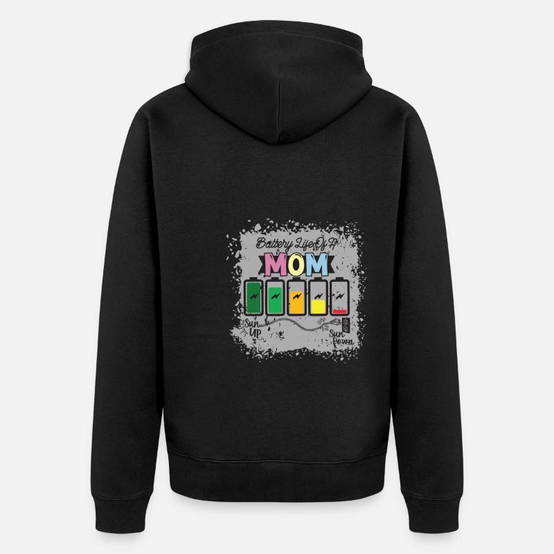 Batterielebensdauer Einer Mutter - Unisex Premium Bio Zip Hoodie - Schwarz