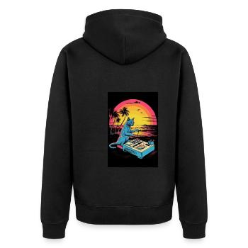 Cat Synthesizer Katze Retro Vintage Studio Gear - Unisex Premium Bio Zip Hoodie - Schwarz - Hinten - Nico (187cm)
