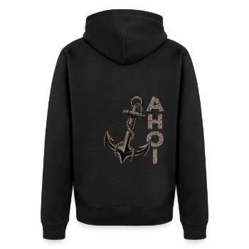 Ahoi Anker Heimat Ostfriesland Ostfriese - Unisex Premium Bio Zip Hoodie - Schwarz - Hinten - Nico (187cm)