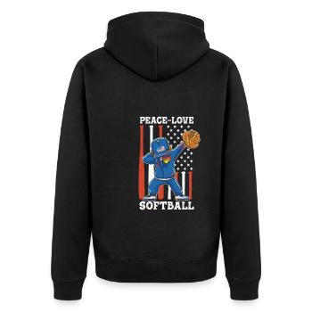 Mädchen Frieden Liebe Softball - Unisex Premium Bio Zip Hoodie - Schwarz - Hinten - Nico (187cm)