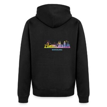 Barcelonische Skyline Barcelona - Unisex Premium Bio Zip Hoodie - Schwarz - Hinten - Nico (187cm)