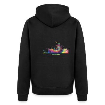 Kölner Skyline Bunt Stadtbild Köln - Unisex Premium Bio Zip Hoodie - Schwarz - Hinten - Nico (187cm)