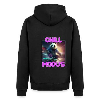 Nettes Chill Modus Pandabär Panda Liebhaber Süßes - Unisex Premium Bio Zip Hoodie - Schwarz - Hinten - Nico (187cm)
