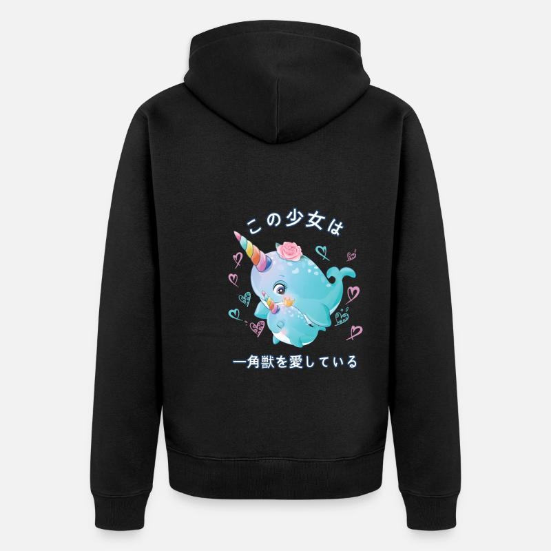 Narwal Liebe Mama Narwal - Unisex Premium Bio Zip Hoodie - Schwarz
