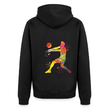Volleyballspieler Kinder Beachvolleyball - Unisex Premium Bio Zip Hoodie - Schwarz - Hinten - Nico (187cm)