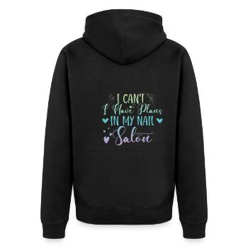 Ich Kann Nicht Habe Pläne In Meinem Nagelstudio - Unisex Premium Bio Zip Hoodie - Schwarz - Hinten - Nico (187cm)