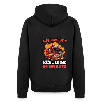 Einschulung Jungen Feuerwehr Kinder Schulanfang - Unisex Premium Bio Zip Hoodie - Schwarz - Hinten - Nico (187cm)