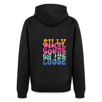 The stupid goose at large - Unisex Premium Organic Zip Hoodie - black - Back - Nico (187cm)