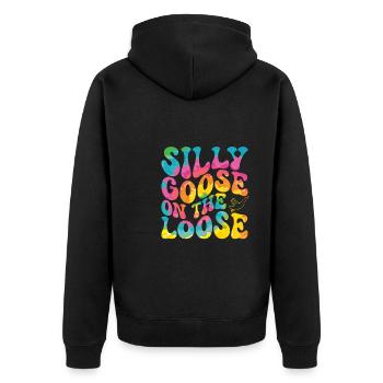 The stupid goose at large - Unisex Premium Organic Zip Hoodie - black - Back - Nico (187cm)