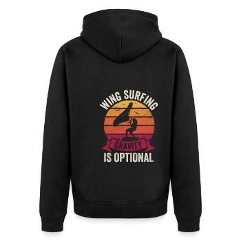 Schwerkraft Ist Optional Flügelfolie Wingsurfing - Unisex Premium Bio Zip Hoodie - Schwarz - Hinten - Nico (187cm)