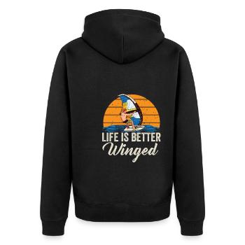 Life Is Better Winged Wing Foil Wings - Unisex Premium Organic Zip Hoodie - black - Back - Nico (187cm)