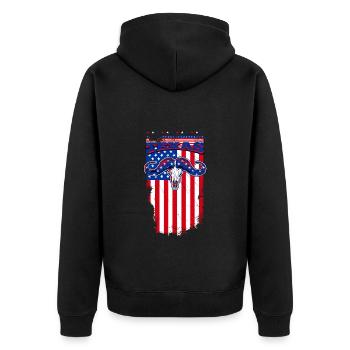 Ein Schöne Texas Longhorns mit US Flaggen Design - Unisex Premium Bio Zip Hoodie - Schwarz - Hinten - Nico (187cm)