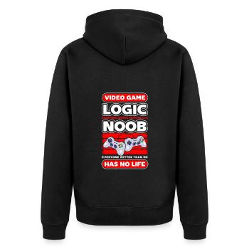 E-Sport Online Computer Geek - Unisex Premium Bio Zip Hoodie - Schwarz - Hinten - Nico (187cm)