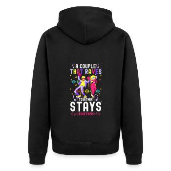Rave House Musik Energie - Unisex Premium Bio Zip Hoodie - Schwarz - Hinten - Nico (187cm)
