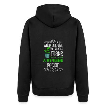 Heiltrank Natur Heilpraktiker Krankheiten - Unisex Premium Bio Zip Hoodie - Schwarz - Hinten - Nico (187cm)