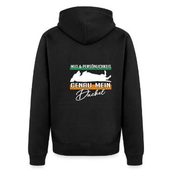 Mut Intelligenz Persönlichkeit - mein Dackel - Unisex Premium Bio Zip Hoodie - Schwarz - Hinten - Nico (187cm)